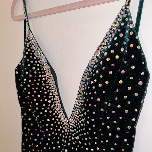 Jovani Velvet Green Cocktail Dress - Picture 3 of 6